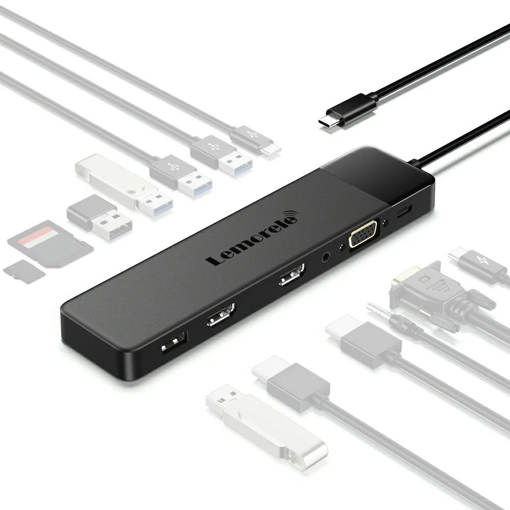 LEMORELE TC200 13 in 1 USB-C Hub Adapter Multi-Functional Docking Station with HD / VGA / USB Ports for Home / Office - 1