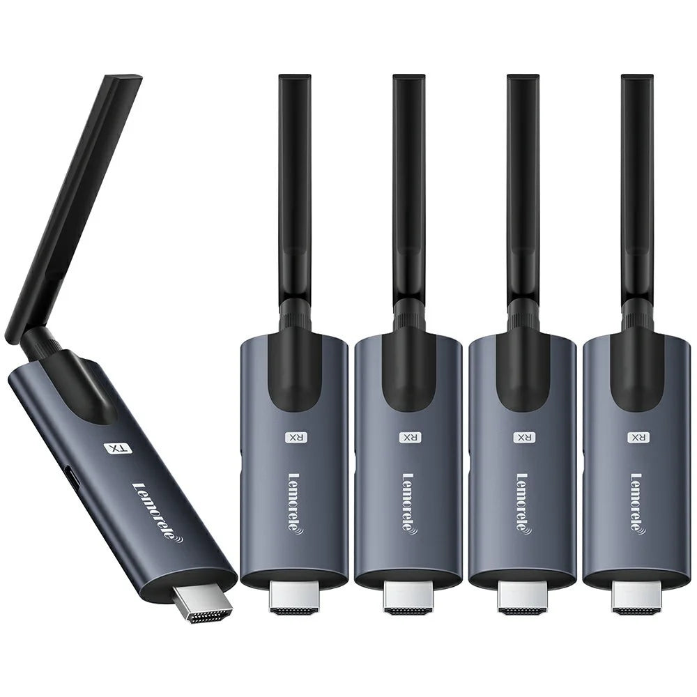 LEMORELE R1040 Wireless HD Adapter Transmitter Receiver Kit, 1TX to 4RX, 1080P HD Wireless Presentation, Screen Sharing for TV, Projector, Conference - Black - 1