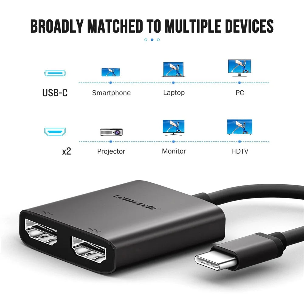 LEMORELE TC21 4K / 30Hz USB-C Male to Dual HD Female Adapter for MacBook / Smartphone / Laptop - 4