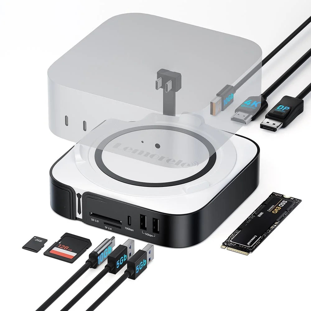 LEMORELE TC800 9-in-1 USB-C Hub for Mac Mini M4 / M4 Pro USB TF SD Card 10Gbps M.2 NVMe SSD Slot Dual 4K 60Hz Expansion Dock - Black - 2