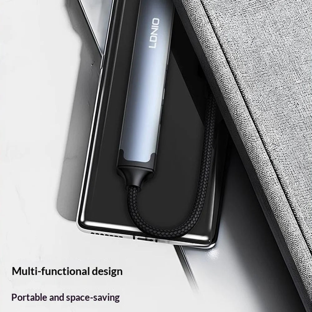 LDNIO DS-144U USB-A to 3-Port USB3.0 RJ45 Gigabit Ethernet Adapter Hub with 1.2m Cable - Grey - 5