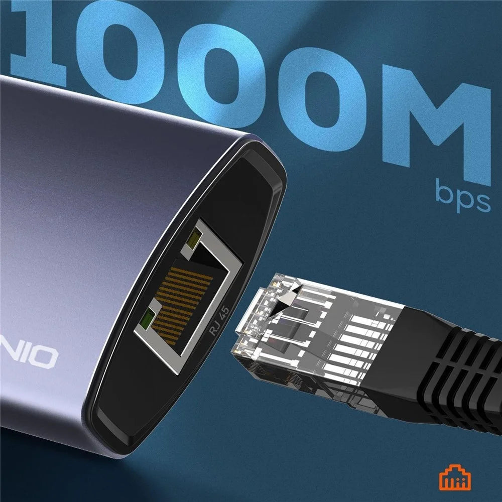 LDNIO DS-144UC USB-C + USB-A to 3-Port USB3.0 Splitter Hub RJ45 Gigabit Ethernet Adapter - Grey - 6
