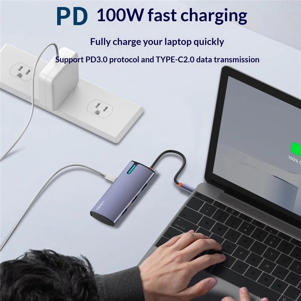 LDNIO DS-15U 5 in 1 Type-C Hub Aluminum Alloy PD 100W Fast Charging 4x USB 3.0 Splitter Adapter - Grey - 4