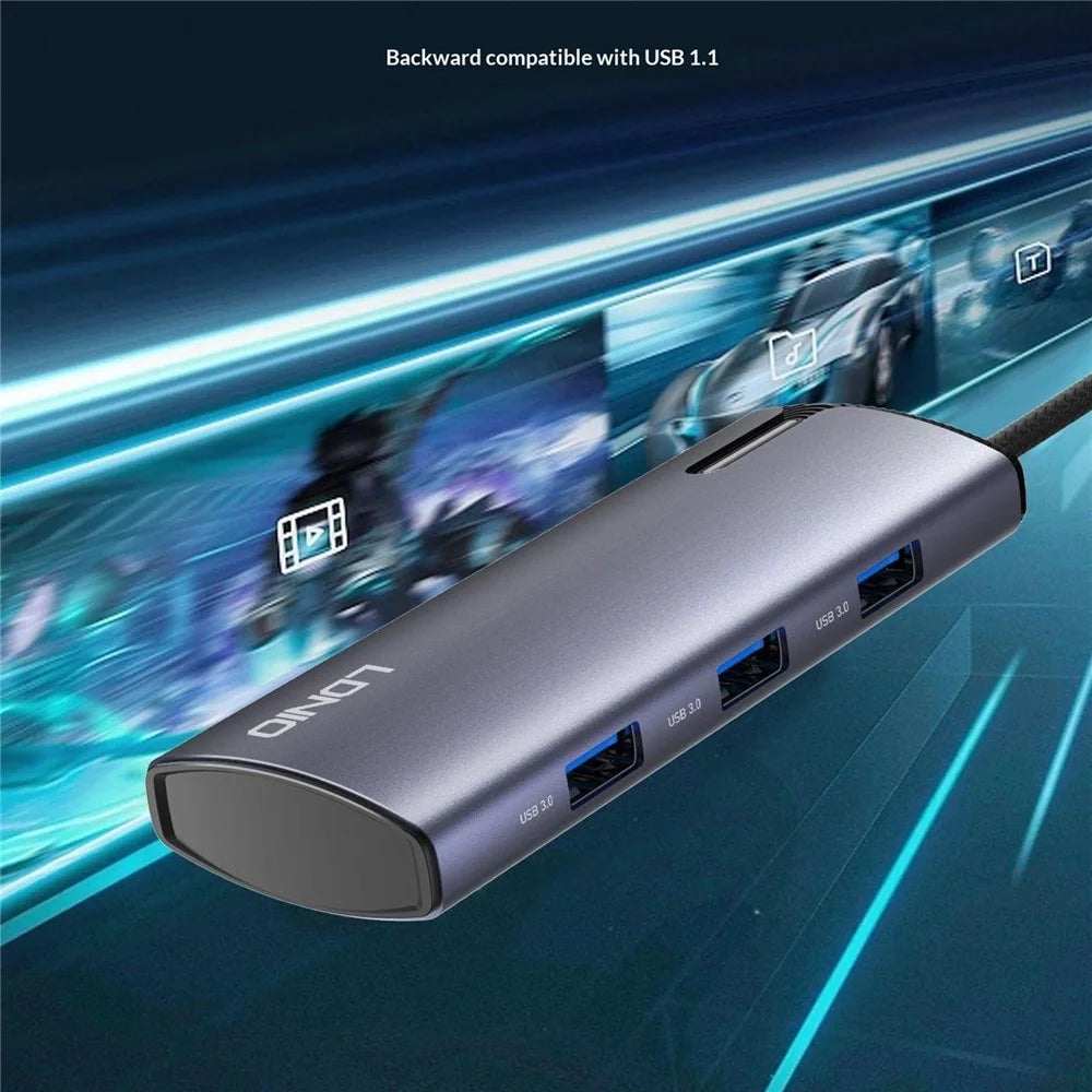 LDNIO DS-16U USB-C Hub 6 in 1 Docking Station with PD 100W Fast Charging Gigabit Ethernet 4x USB Ports - Grey - 4