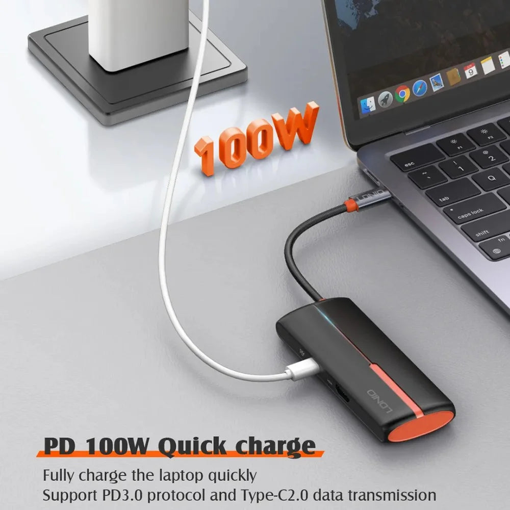 LDNIO DS-25H Type-C Hub 5 in 1 HD 4K 30Hz PD 100W Fast Charging 3 USB3.0 Splitter Adapter - Black - 7