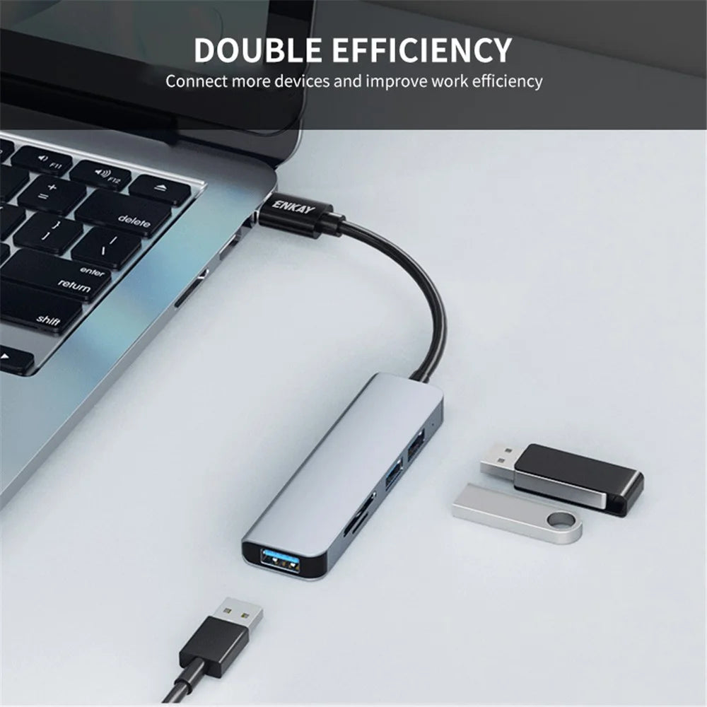 ENKAY HAT PRINCE 5-in-1 USB Hub Multi-Port Adapter Converter to USB3.0 + 2xUSB2.0 + SD / TF Card Reader for Extended Monitor PC Laptop Desktop - 3