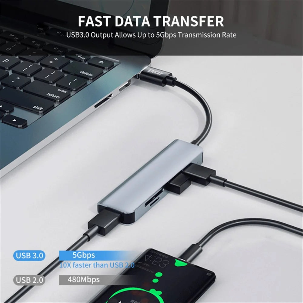 ENKAY HAT PRINCE 5-in-1 USB Hub Multi-Port Adapter Converter to USB3.0 + 2xUSB2.0 + SD / TF Card Reader for Extended Monitor PC Laptop Desktop - 4