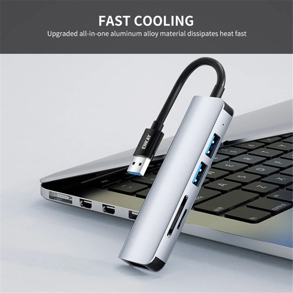 ENKAY HAT PRINCE 5-in-1 USB Hub Multi-Port Adapter Converter to USB3.0 + 2xUSB2.0 + SD / TF Card Reader for Extended Monitor PC Laptop Desktop - 6