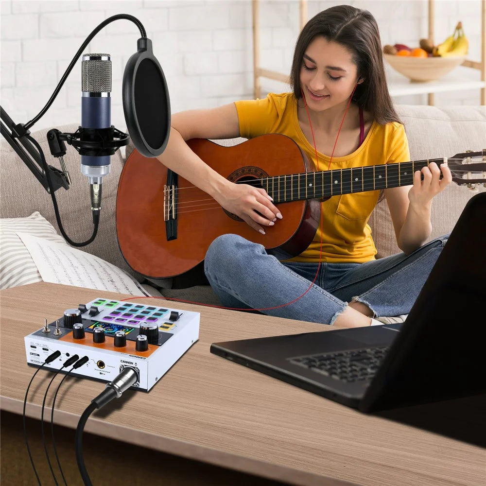 C200 Audio Mixer Sound Card Bluetooth-Compatible Adjustable Mixing Console for Live Streaming / Singing - White - 2