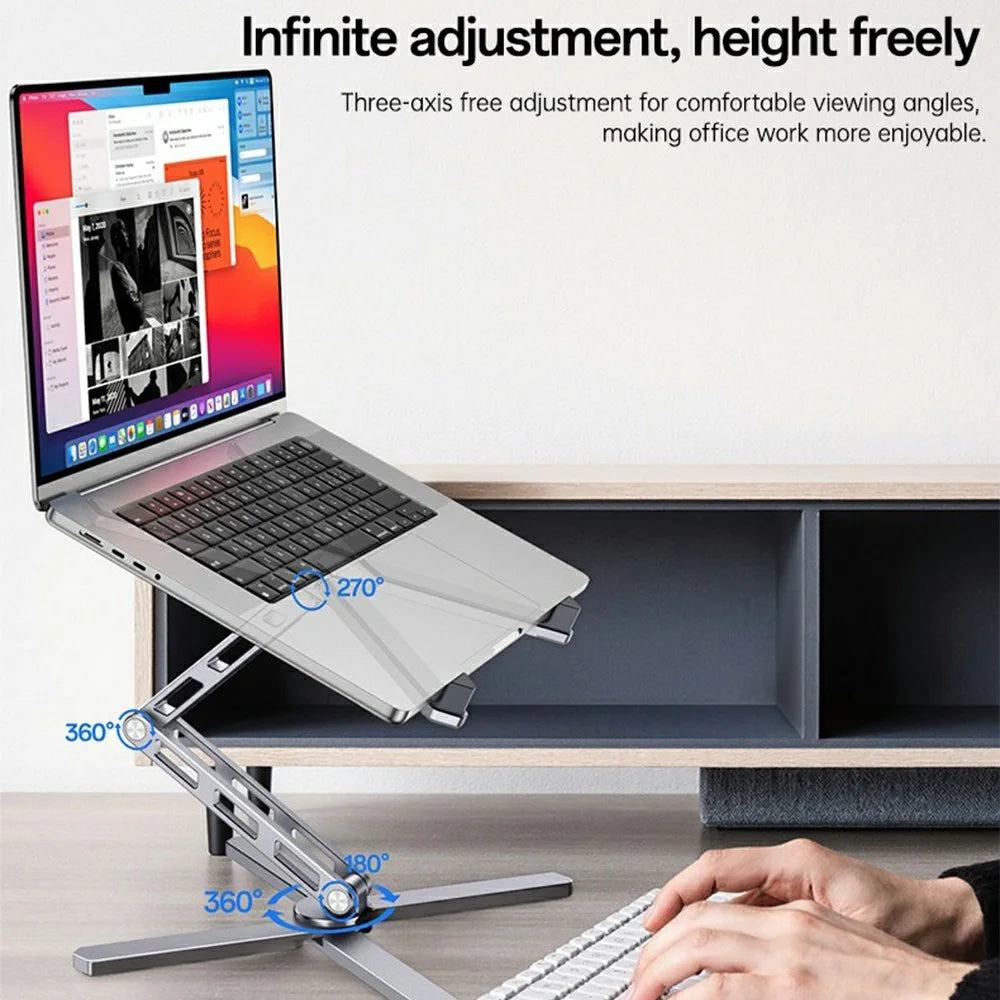 YESIDO LP09 Aluminum Laptop Stand Height Adjustable Foldable Notebook Riser for Home / Office / Travel - Silver - 2