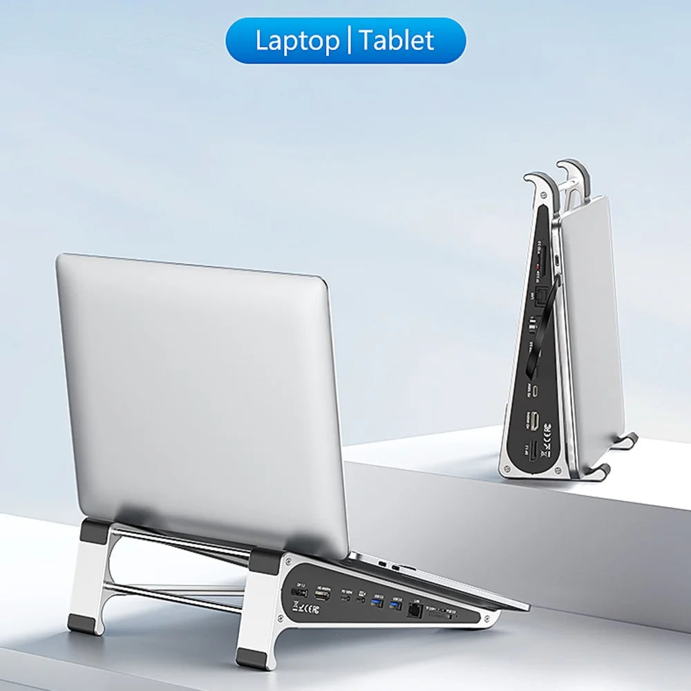 BLUEENDLESS ST809 8 in 1 Laptop Stand Type-C Hub with DP 1.2 + RJ45 + 4K 60Hz HD + PD 100W + 2 USB 3.0 + TF Card Reader - Silver Grey - 2
