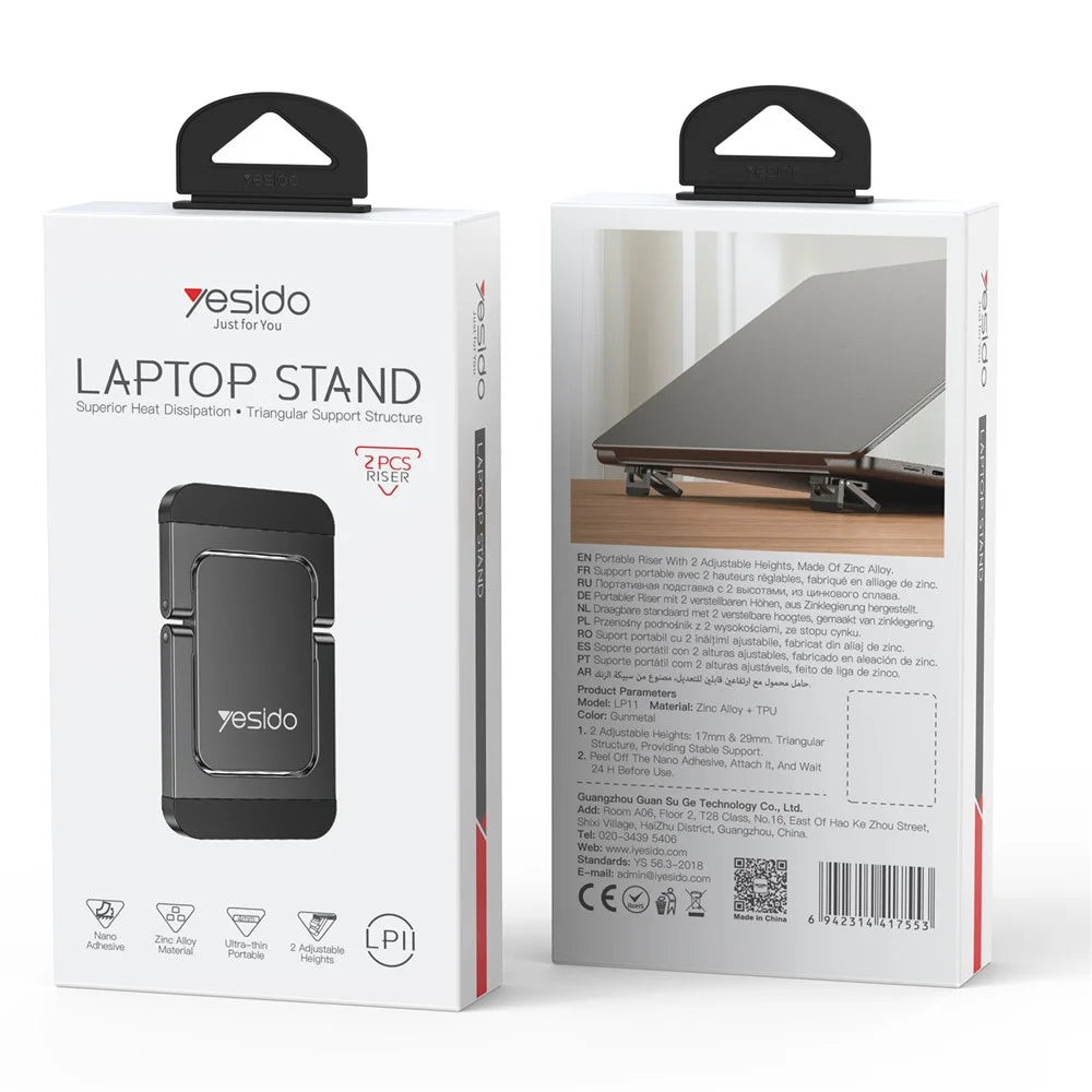YESIDO LP11 2Pcs Laptop Riser Stand Zinc Alloy Adjustable Height Cooling Stand for Notebook Triangular Support - Black - 7