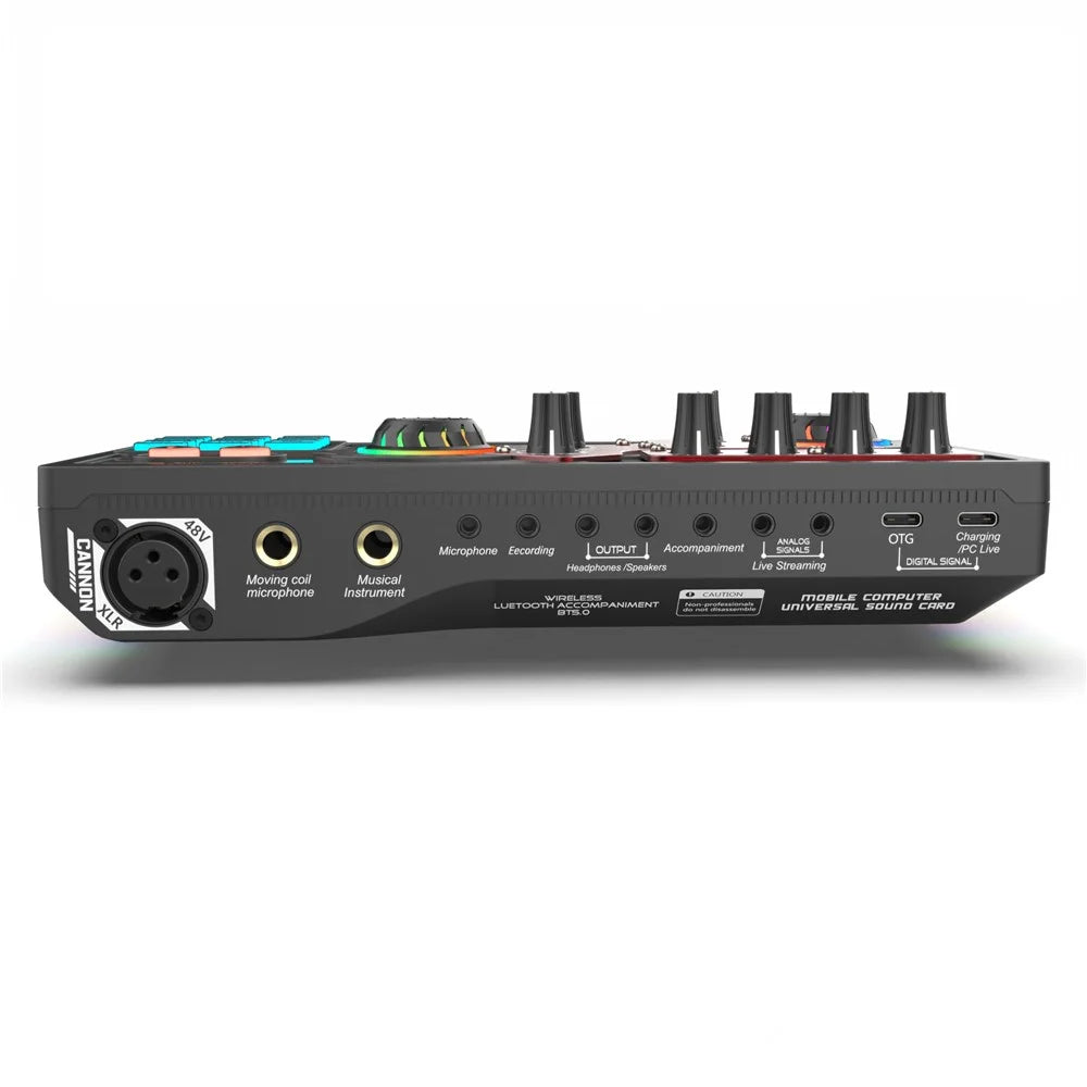 X5 Multifunctional Wireless Bluetooth-compatible Mic Sound Card 48V HiFi Recording Device Professional Soundcard Audio Mixer - Black - 2