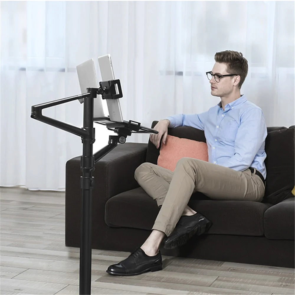 UP-9L Dual Arm Lifting Floor Stand with Wheels for Smartphone / Tablet / Laptop - Silver - 3