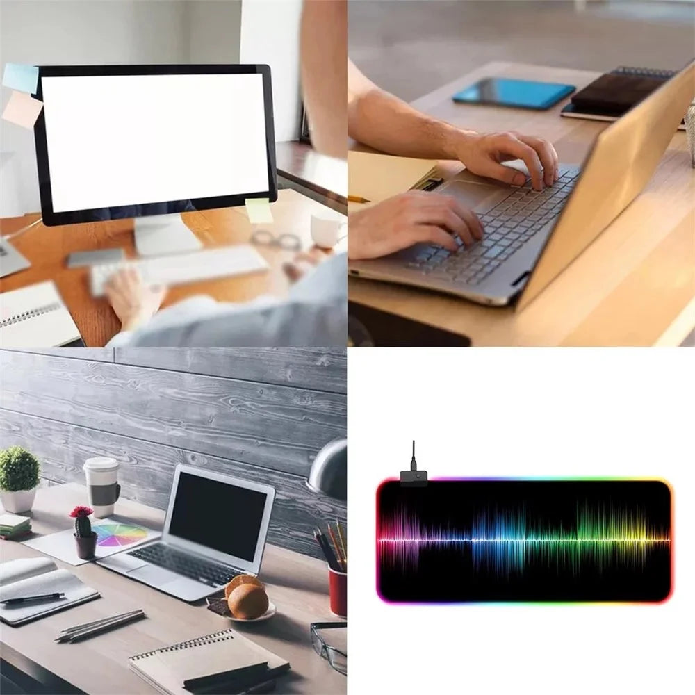 GMS-X5 Stitched Edges Non-Slip Rubber Base RGB Gaming Mouse Pad, Size: 300 x 800 x 4mm - Sound Wave - 6