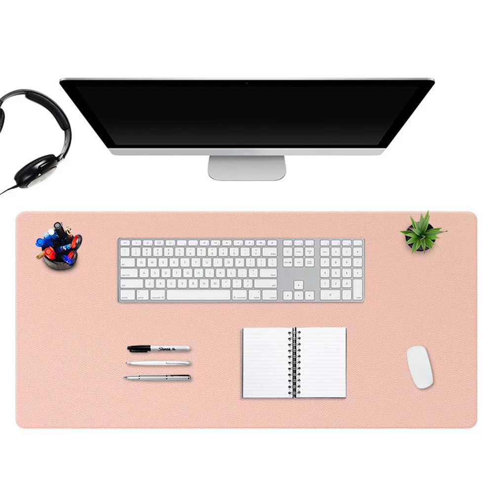 ZD02 100x44cm Double-sided Keyboard Mouse Pad Waterproof PU Leather Large Computer Desk Mat - Yellow/Grey - 3