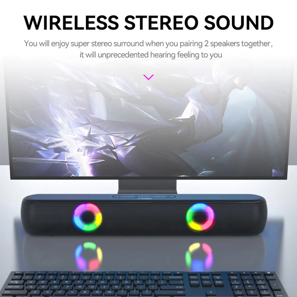 T-WOLF B320 Bluetooth-compatible Speaker Stereo Dual Drivers with 7 RGB Modes Support TF/USB/FM for Smartphone, PC - Black - 5
