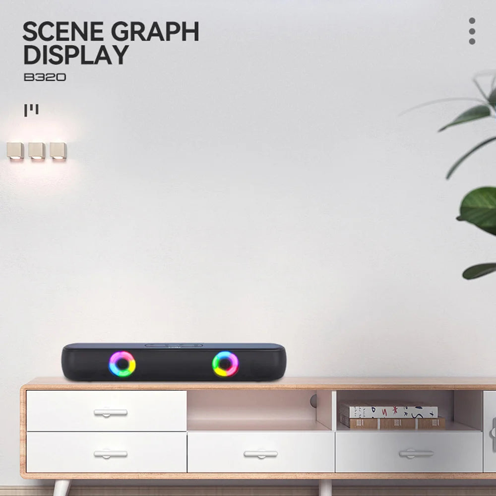 T-WOLF B320 Bluetooth-compatible Speaker Stereo Dual Drivers with 7 RGB Modes Support TF/USB/FM for Smartphone, PC - Black - 7