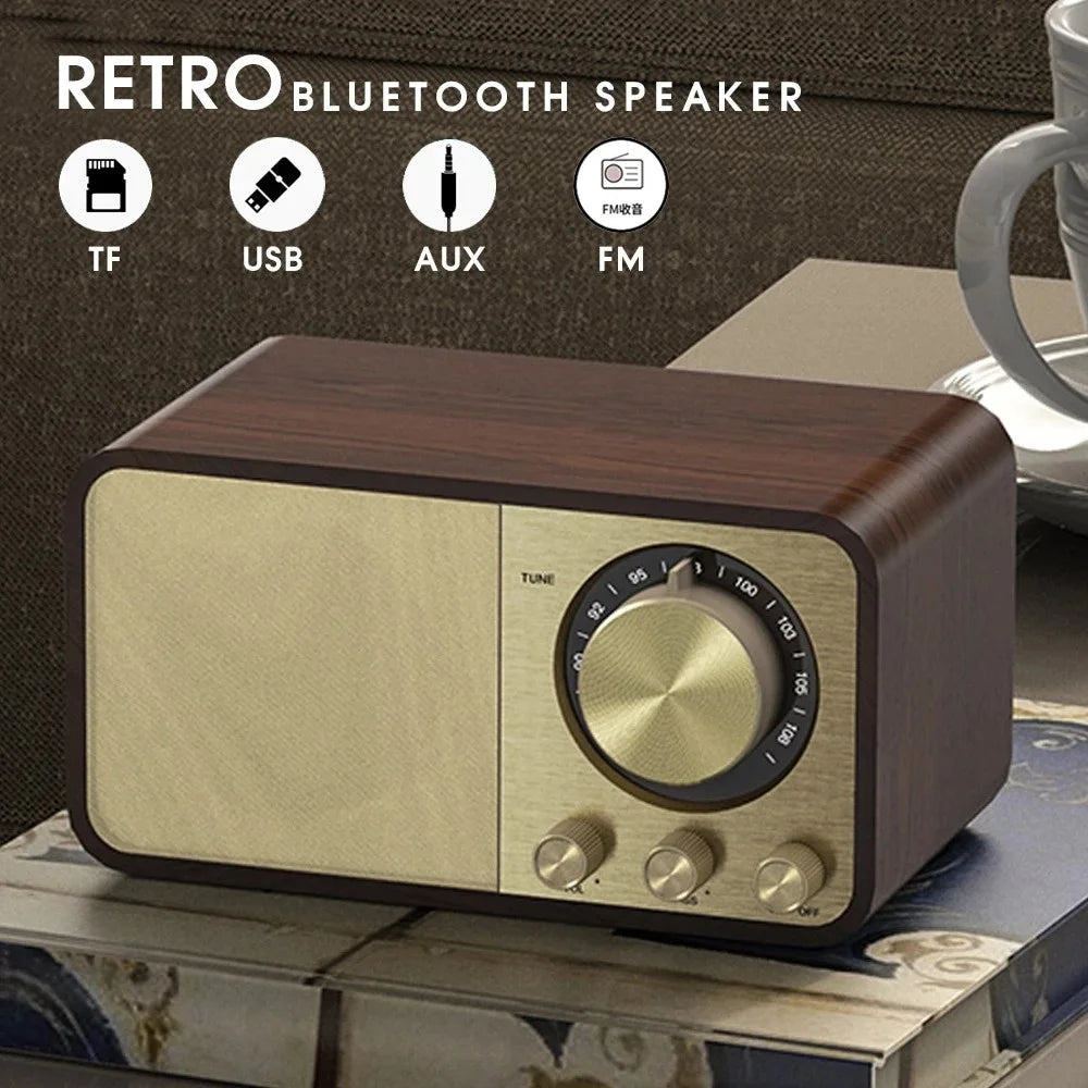 JY-66 Retro Wooden Wireless Bluetooth-compatible 5.0 Speaker Super Bass Subwoofer FM Radio Support TF Card U Disk Aux In (CE Certificated) - 2