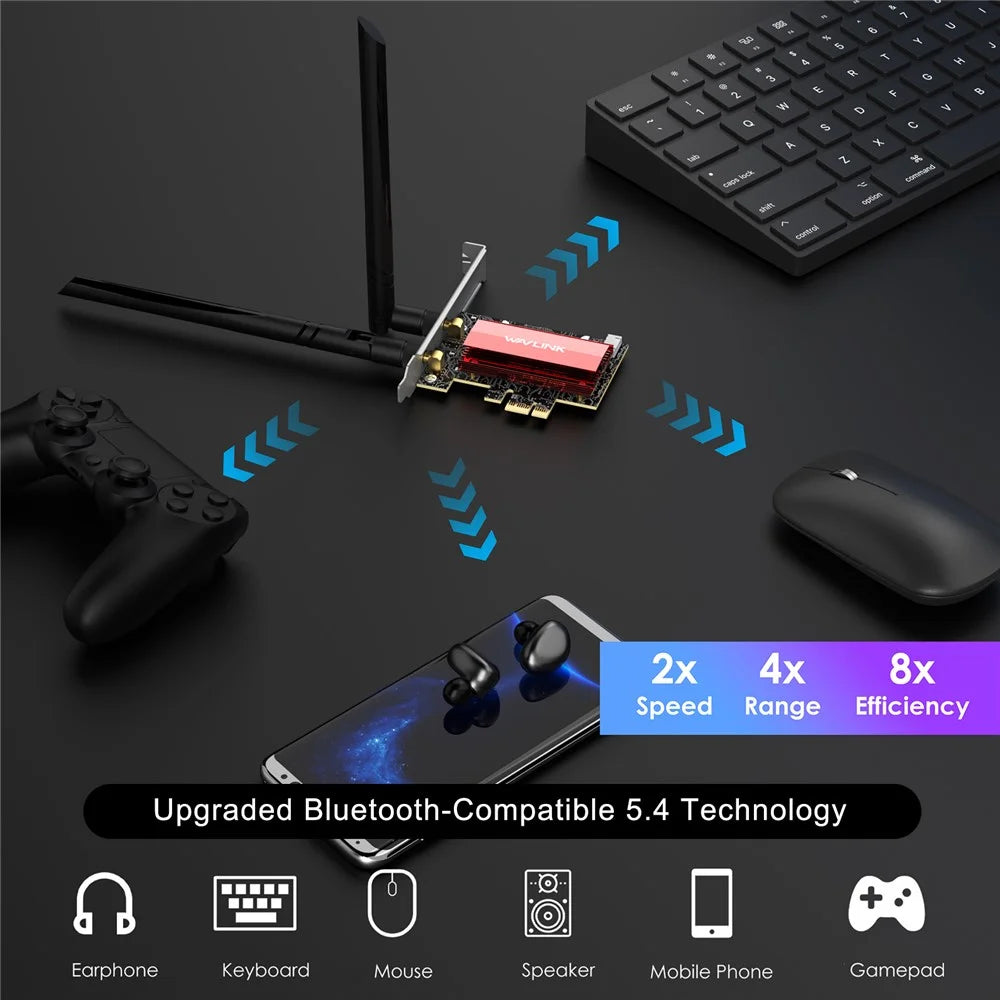 WAVLINK WL-WN685BE3-B WiFi 7 Tri-Band PCI-E Wireless Network Card BE8800 2.4GHz 5GHz 6GHz Bluetooth-Compatible 5.4 Adapter - 7