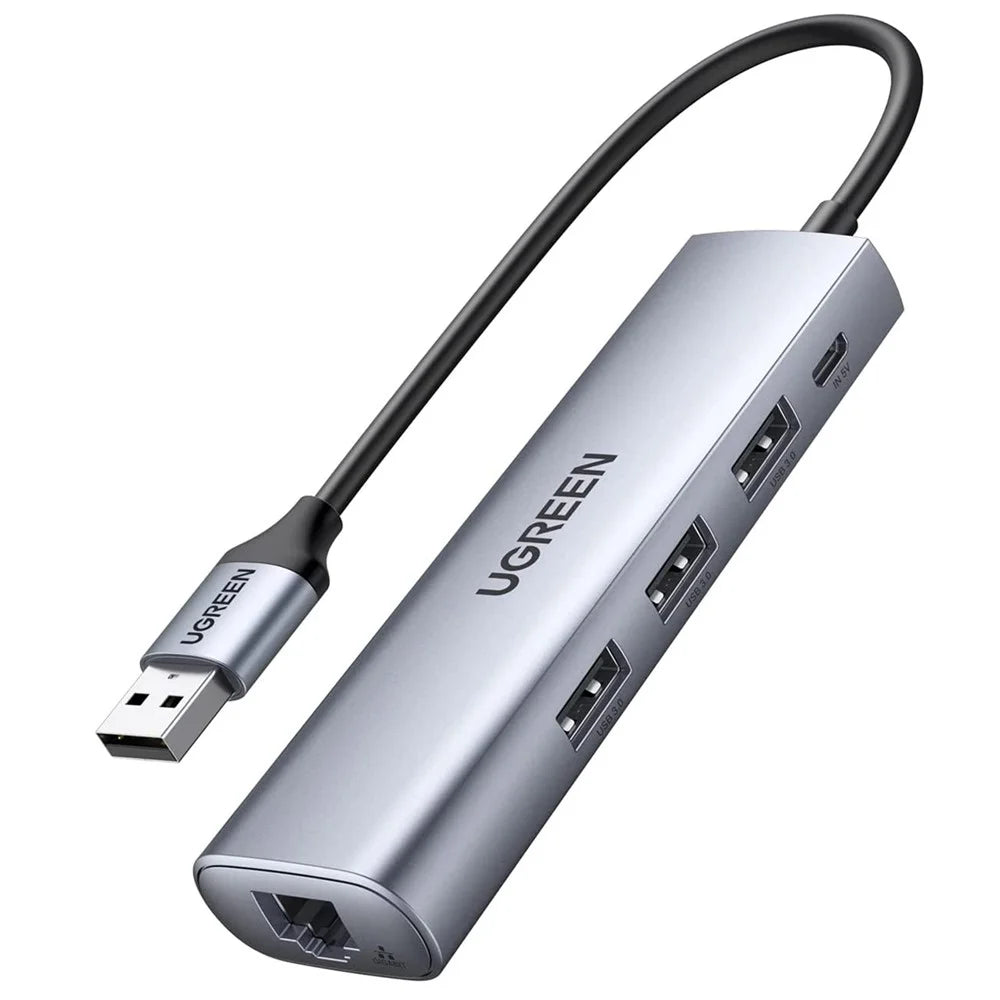UGREEN 20915 USB Hub 3-Port USB 3.0 Hub 5V Power Port with RJ45 10/100/1000 Gigabit Ethernet Adapter Converter LAN Wired USB Network Adapter - 1