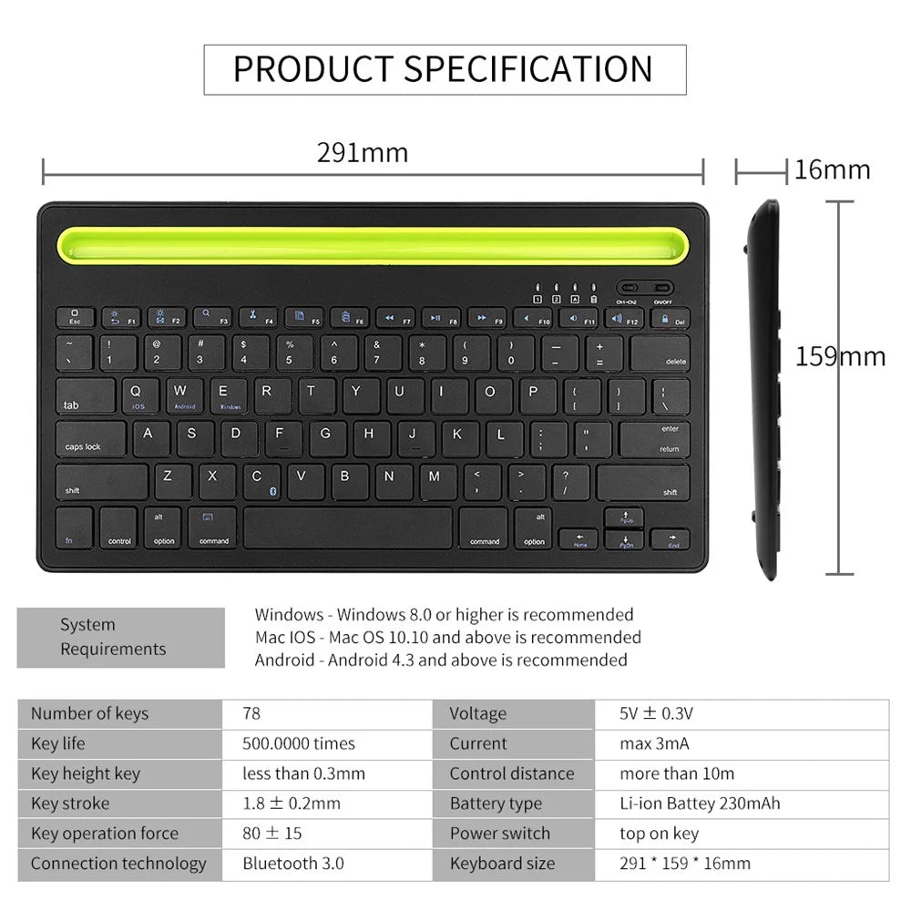 HM-04 Dual-Device Connection Bluetooth-compatible Keyboard for IOS Android Windows Phones/Tablets - Black - 7
