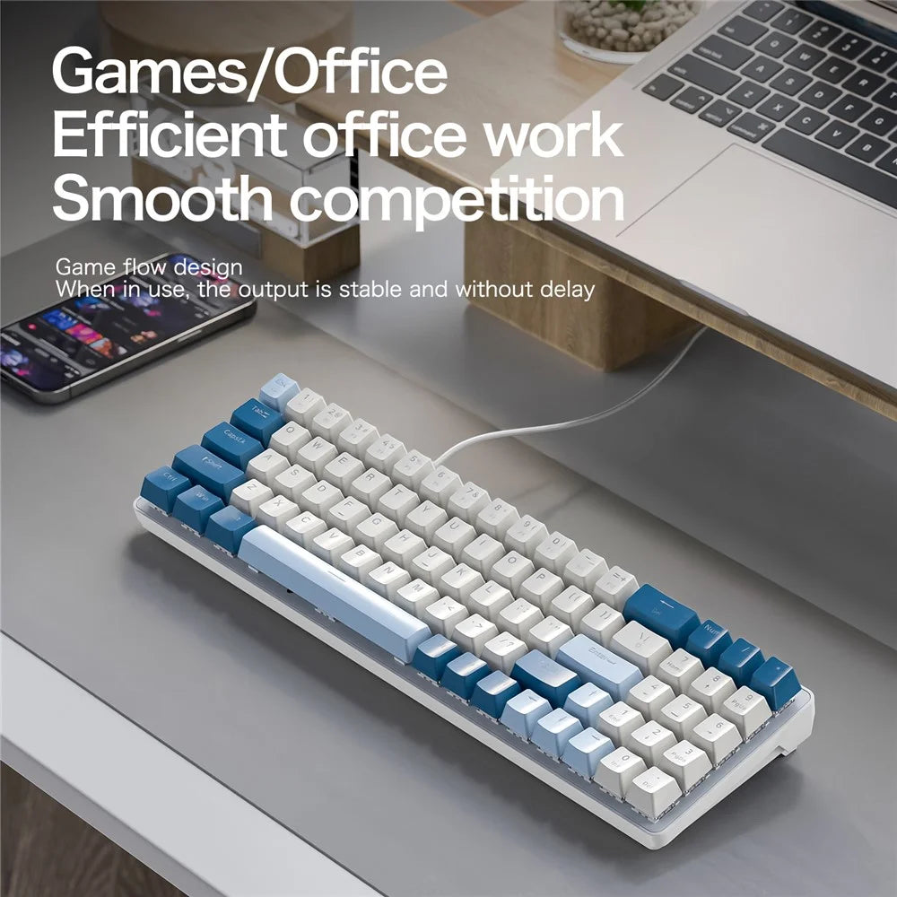 ZIYOULANG K65 78 Keys Hot Swappable Mechanical Keyboard RGB Light USB Wired Keyboard - Blue+Blue Switch - 3