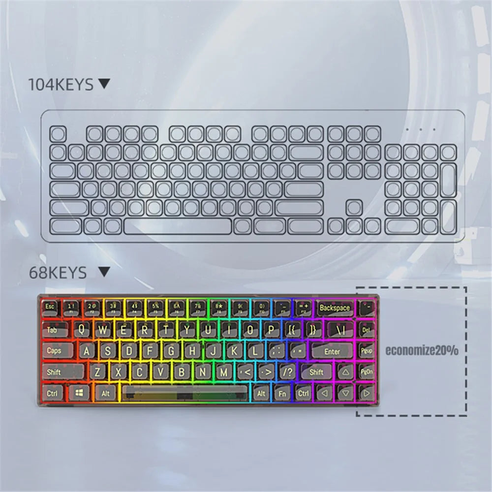 Y-FRUITFUL K60 68 Keys Type-C Wired Mechanical Keyboard RGB Light Transparent Keycaps Gaming Keyboard - Transparent Black+Blue Switch - 2
