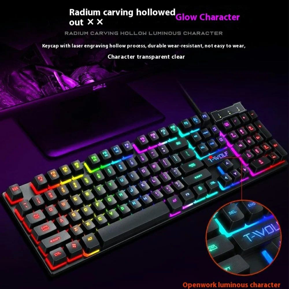 T-WOLF T20 USB Wired Gaming Keyboard with Colorful Backlit Ergonomic Mechanical Keyboard - 3