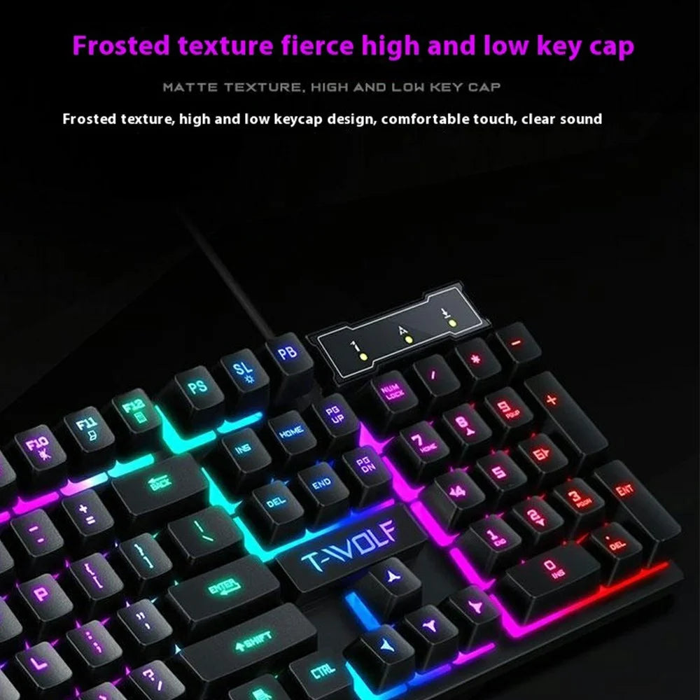 T-WOLF T20 USB Wired Gaming Keyboard with Colorful Backlit Ergonomic Mechanical Keyboard - 5