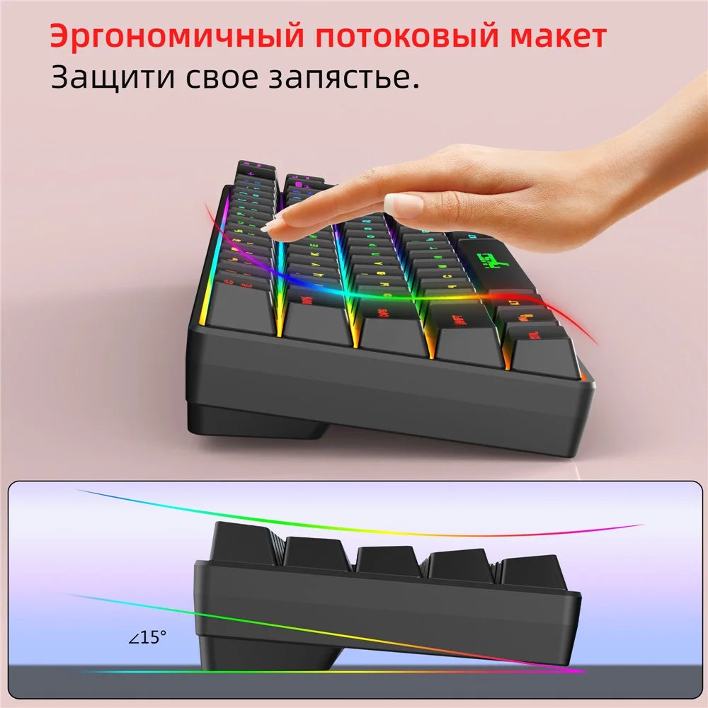 HXSJ V200 Russian Version 68 Keys Wired Membrane Keyboard with RGB Backlight Ergonomic Gaming Keyboard - Black - 7