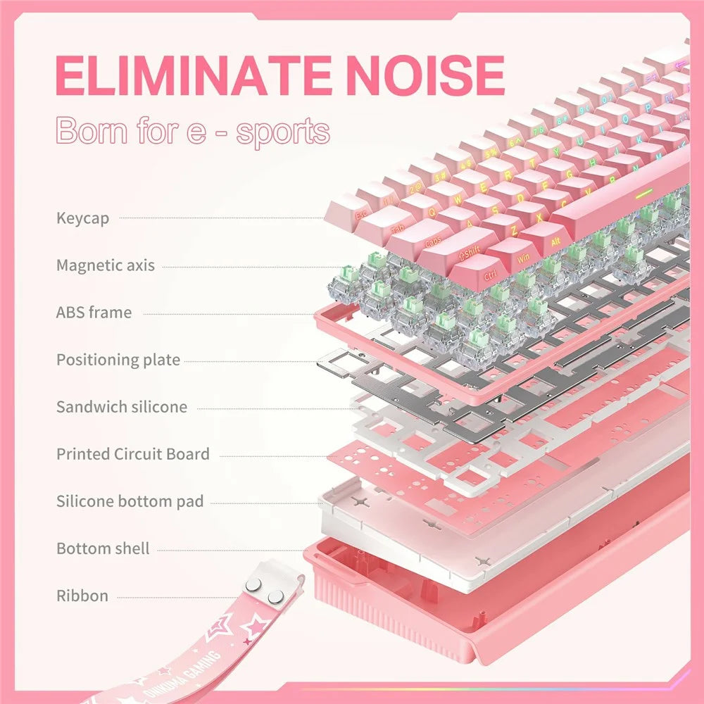ONIKUMA G69 68 Keys Hot Swappable Keyboard for Mac / Windows / Android Magnetic Axis Gaming Keyboard with RGB Light - Pink - 6