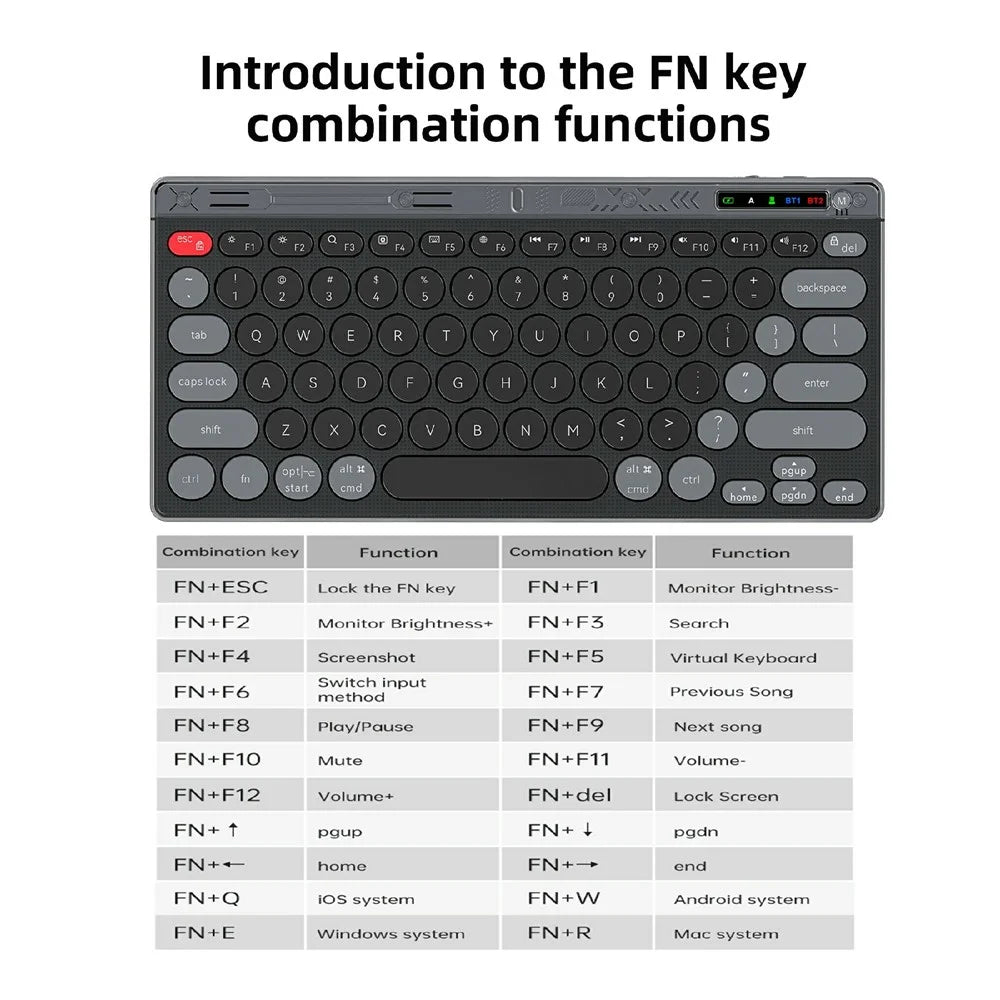 HXSJ MK781 Type-C Wireless 2.4G Bluetooth-compatible Keyboard Mouse Set 78 Keys Triple Mode Clear Shell Keyboard Mouse for Business - Grey Black - 5