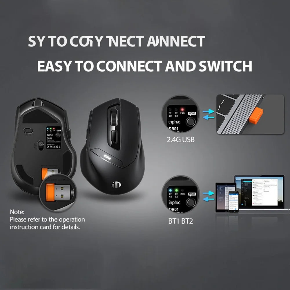 INPHIC DR01 Bluetooth-compatible 4.0 / Bluetooth-compatible 5.0 / 2.4G Wireless Mouse Computer Laptop Ergonomics Mice - 4