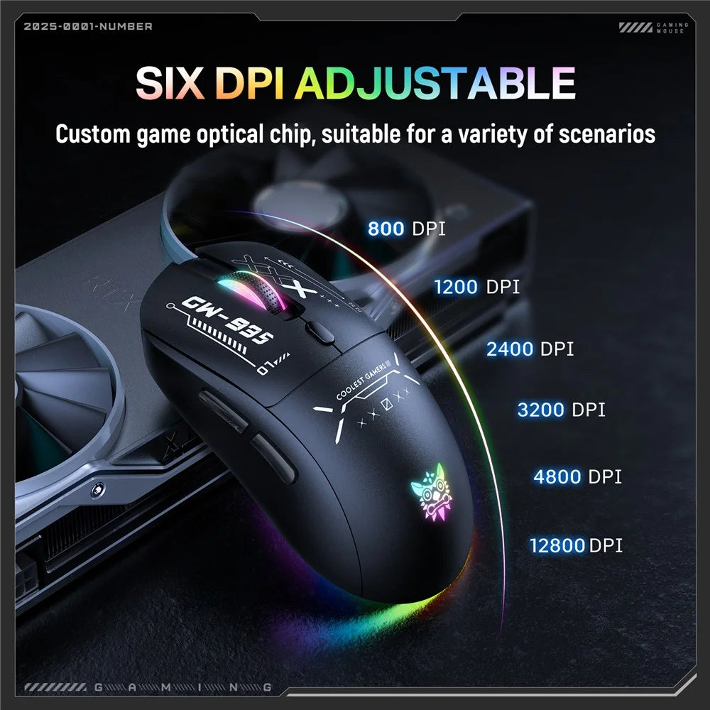 ONIKUMA CW935 Three Mode Gaming Mouse RGB 12800 DPI Bluetooth-compatible Wireless 2.4G Mouse - Black - 4