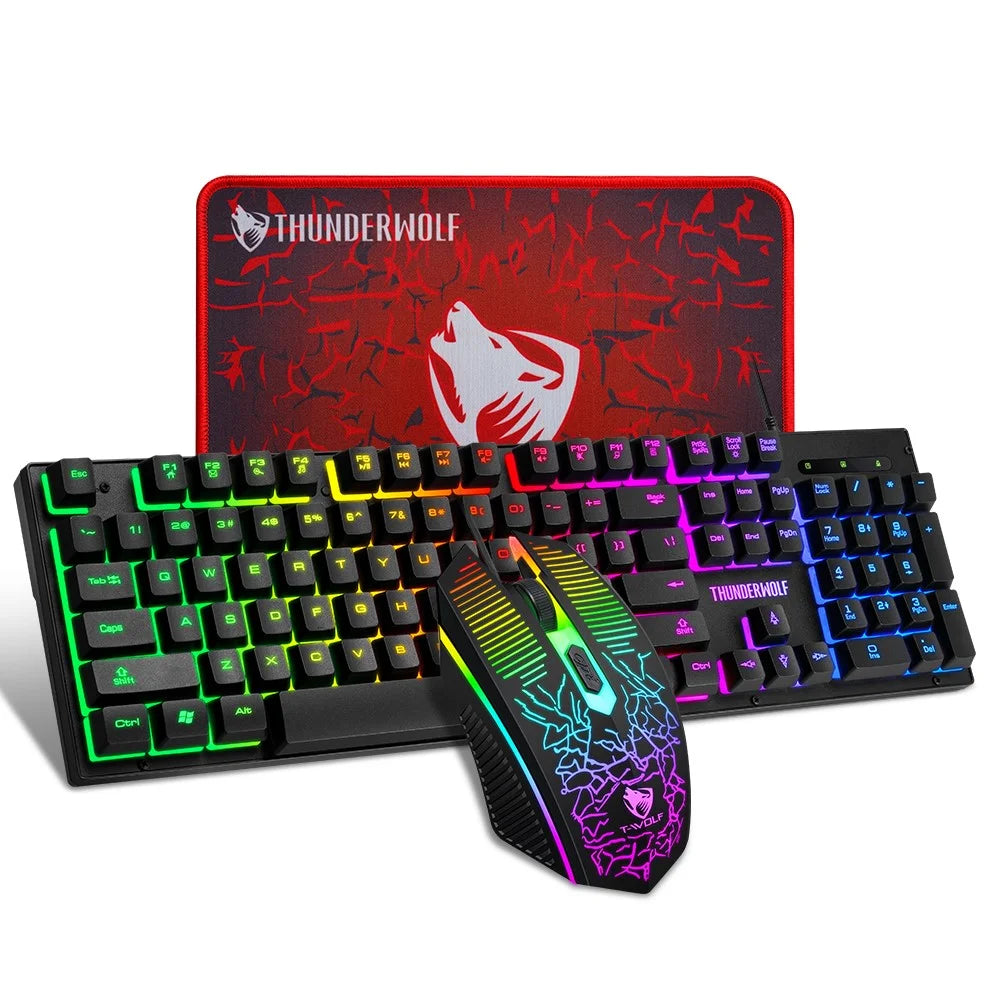 T-WOLF T31 Wired 104 Keys Backlit Gaming Keyboard + Mouse + Anti-Slip Mouse Pad Combo - 1