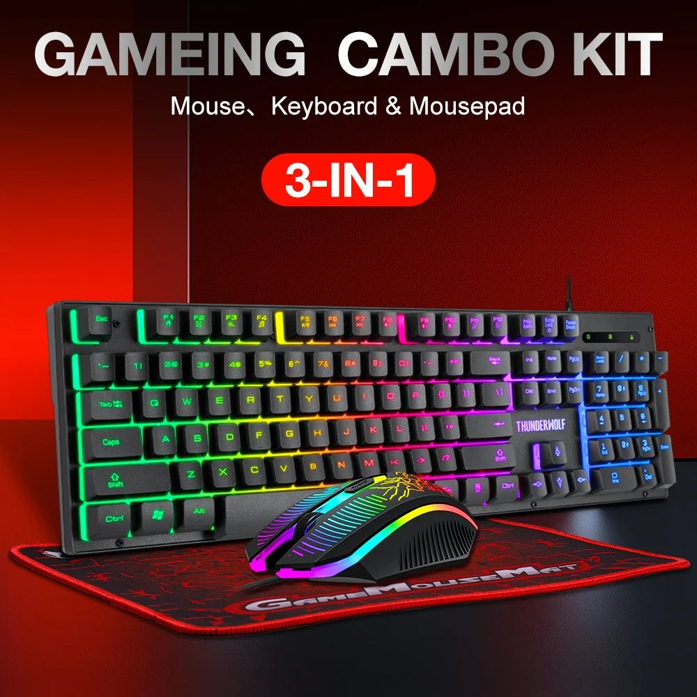 T-WOLF T31 Wired 104 Keys Backlit Gaming Keyboard + Mouse + Anti-Slip Mouse Pad Combo - 3