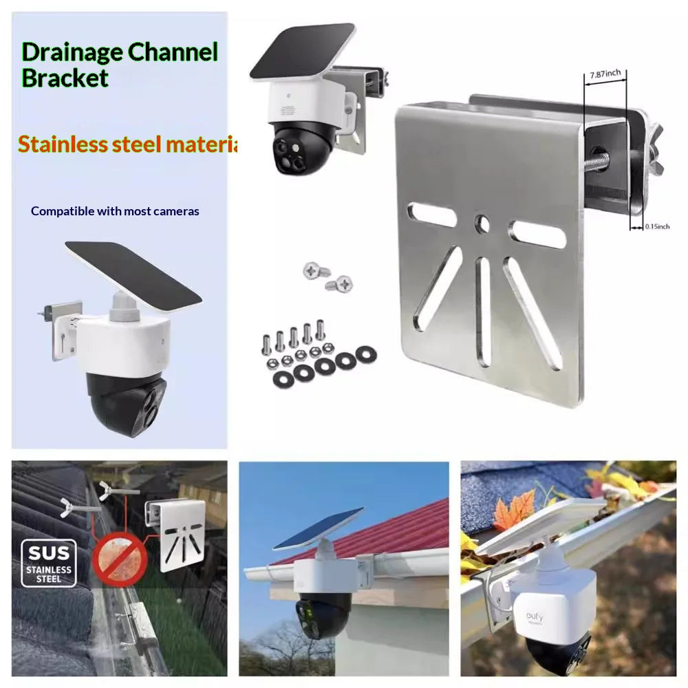 180 Degree Rotation CCTV Camera Holder Bracket Stainless Steel Gutter Mount Stand - 2