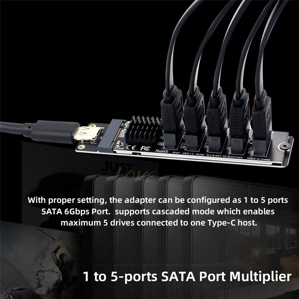 SA-035-TC 10Gbps Type-C to NGFF Key B+M SATA 6Gbps 5 Ports Adapter Converter, Chip: JMB575+JMS580 - 7