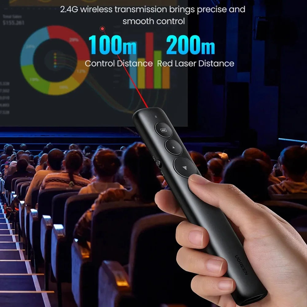 UGREEN 90121 2.4G Wireless Presenter Rechargeable Multi Function Remote Control Laser Pointer for Laptop - 6