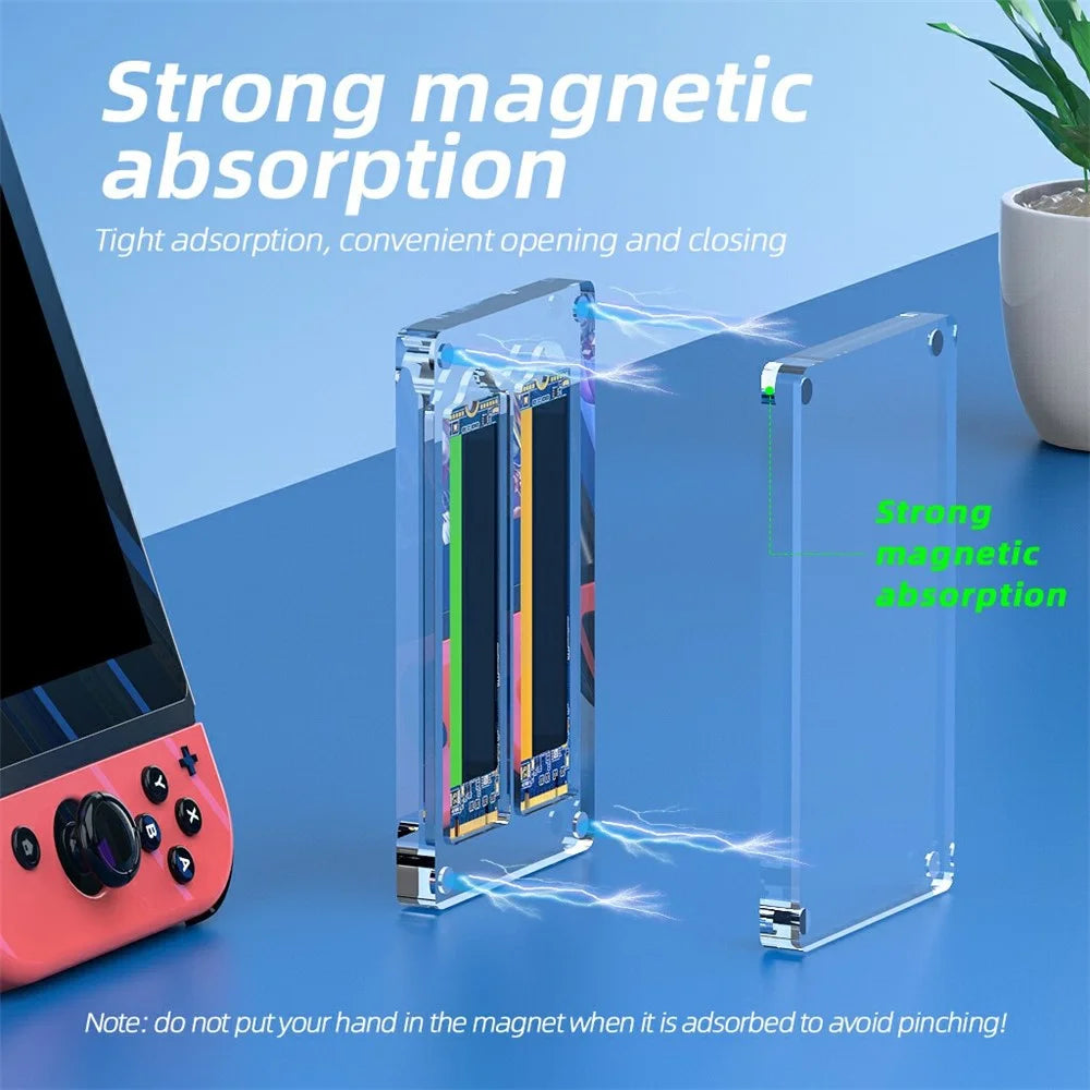 AJCX02M2 M.2 SSD Transparent Magnetic Storage Case 2-Slot SATA Organizer Acrylic Protection Box - 3