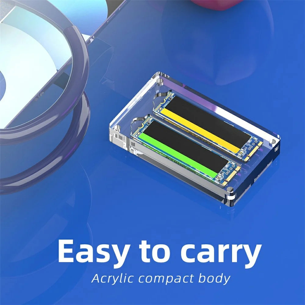 AJCX02M2 M.2 SSD Transparent Magnetic Storage Case 2-Slot SATA Organizer Acrylic Protection Box - 4