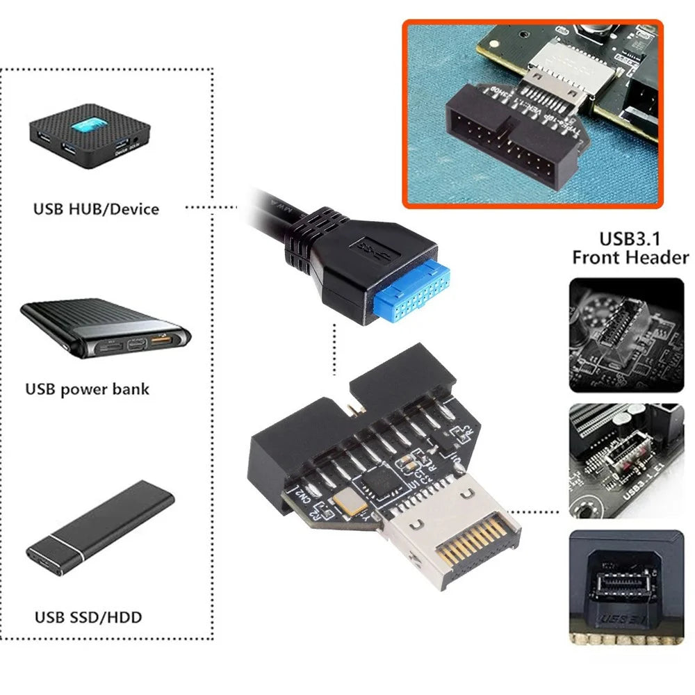 UC-141-TC005 Type-E IDC Socket USB 3.1 Front Panel Header to USB 3.0 20Pin Header Extension Adapter with CH334P Chip - 5