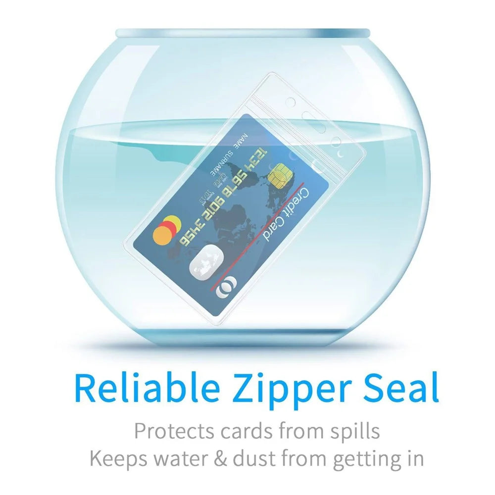 10Pcs Vertical Clear Waterproof ID Card Holder PVC Sealable Badge Protector - 3