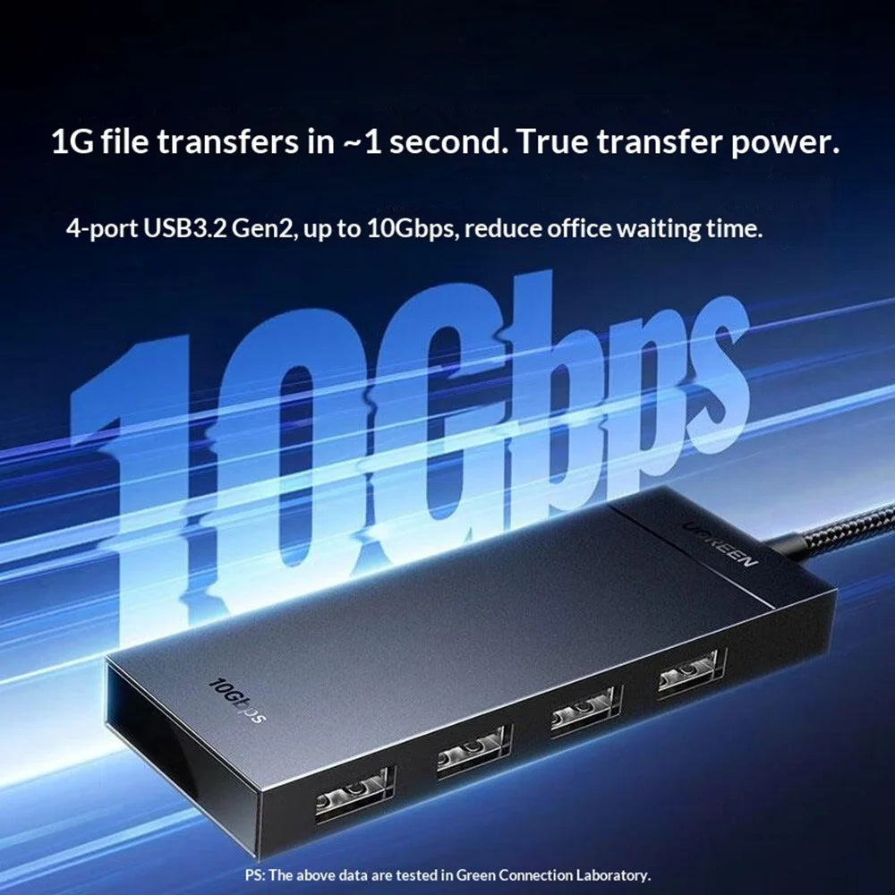 UGREEN CM806 55373 USB-A 4 Port Hub Adapter 0.5m 10Gbps High Speed Data Transfer Docking Station for Windows / Mac OS / Linux - 4