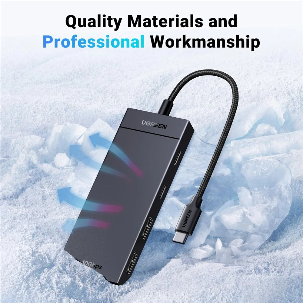 UGREEN 35583 4 in 1 USB C Hub Adapter 2 USB-C + 2 USB-A Ports 0.3m Docking Station 10Gbps Data Transfer for Windows / Mac OS / Linux - Black - 6
