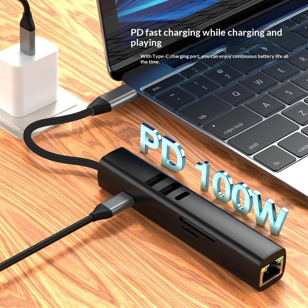 TYS-8HD Type-C to HDTV 8-in-1 USB-C Hub 5Gbps 100W PD 4K HD Docking Station Multi-Port Adapter for Laptop - Black - 6