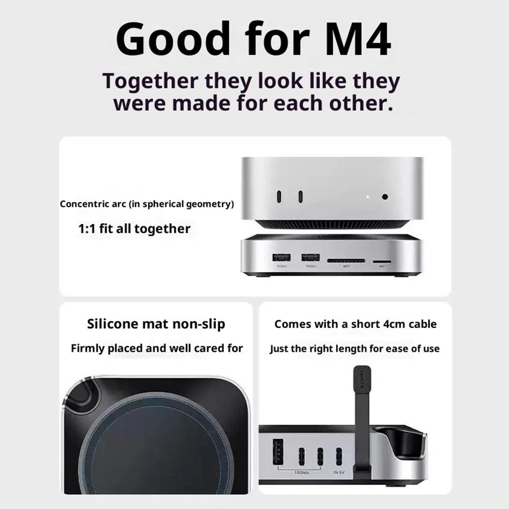 UGREEN CM841-65487 11-in-1 USB-C Hub for Mac Mini M4 / M4 Pro M.2 NVMe SSD Enclosure Docking Station - 6
