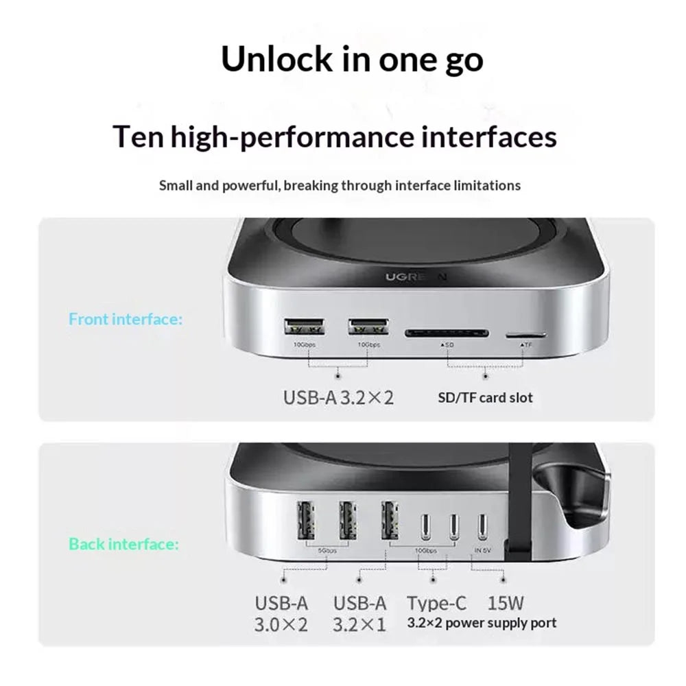 UGREEN CM841-65487 11-in-1 USB-C Hub for Mac Mini M4 / M4 Pro M.2 NVMe SSD Enclosure Docking Station - 7