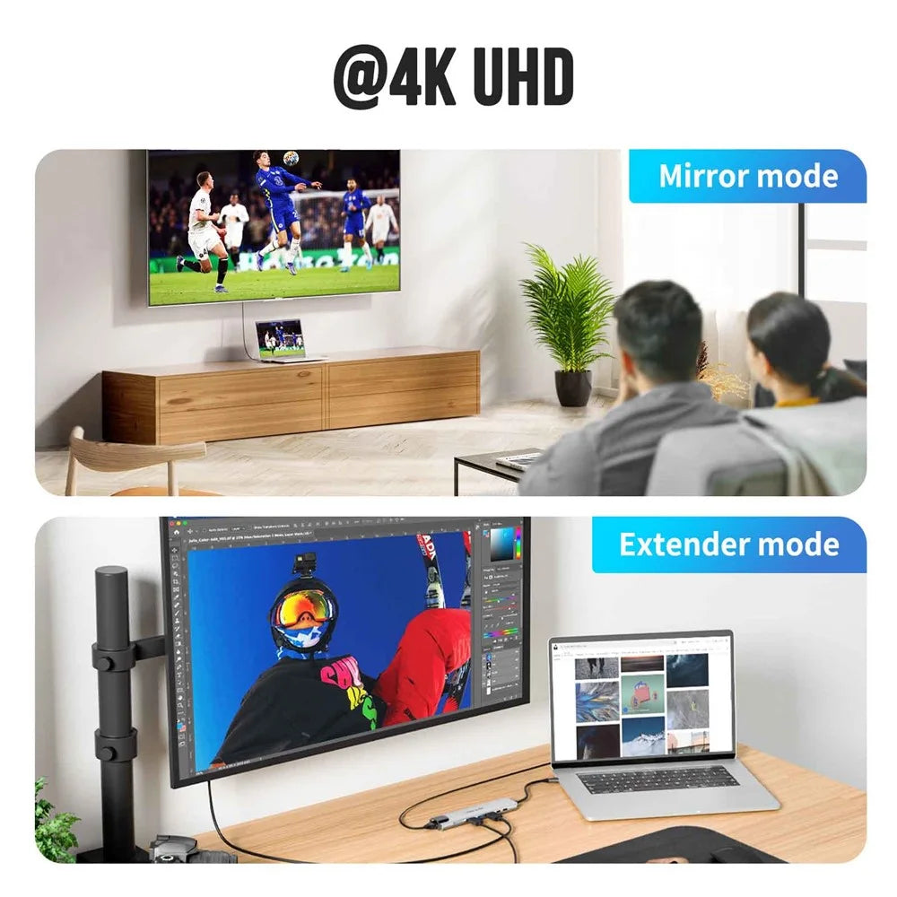 LEMORELE TC19L 8 in 1 USB-C Hub PD 65W Charging 4K HD Gigabit Ethernet Expansion Dock SD / TF Card Reader - Silver Grey - 4